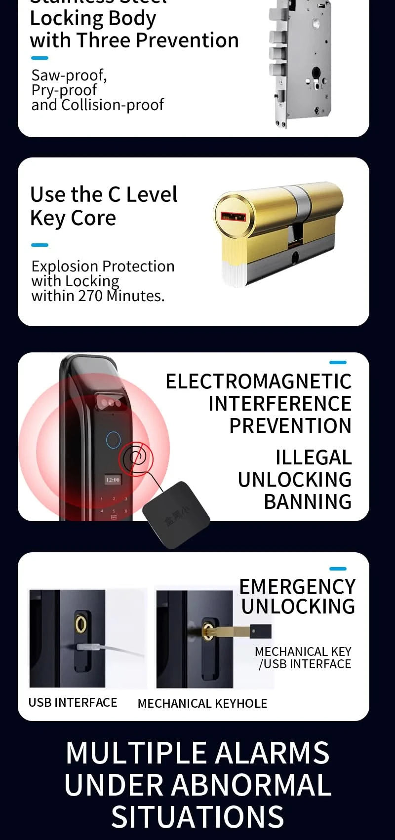Biometric Infrared 3C Face Real-time intercom Palmar vein Smart Door Lock Fingerprint Password Electronic Key Card APP Unlock