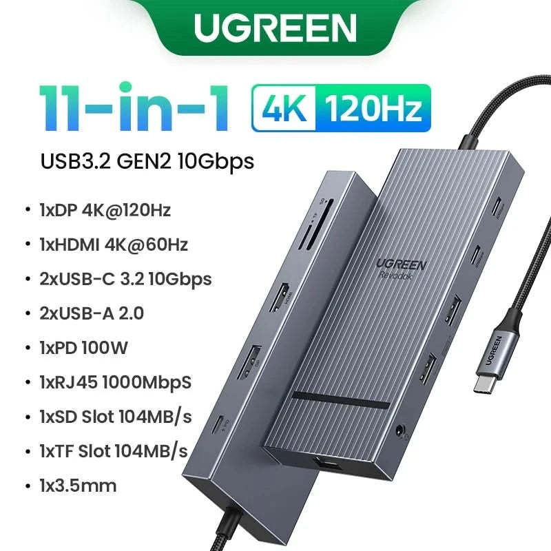 UGREEN Dual HDMI USB-C HUB 8K 4K HDMI Adapter 10-in-1 Splitter mit RJ45 USB3.0 PD 100W Dock für MacBook Pro Air Laptop USB HUB