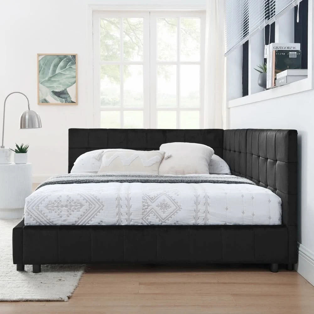 Full Size Upholstered Tufted Bed Frame, Sofa Bed Frame With Comfortable Backrest And Armrests, Full Size Bed For Bedroom