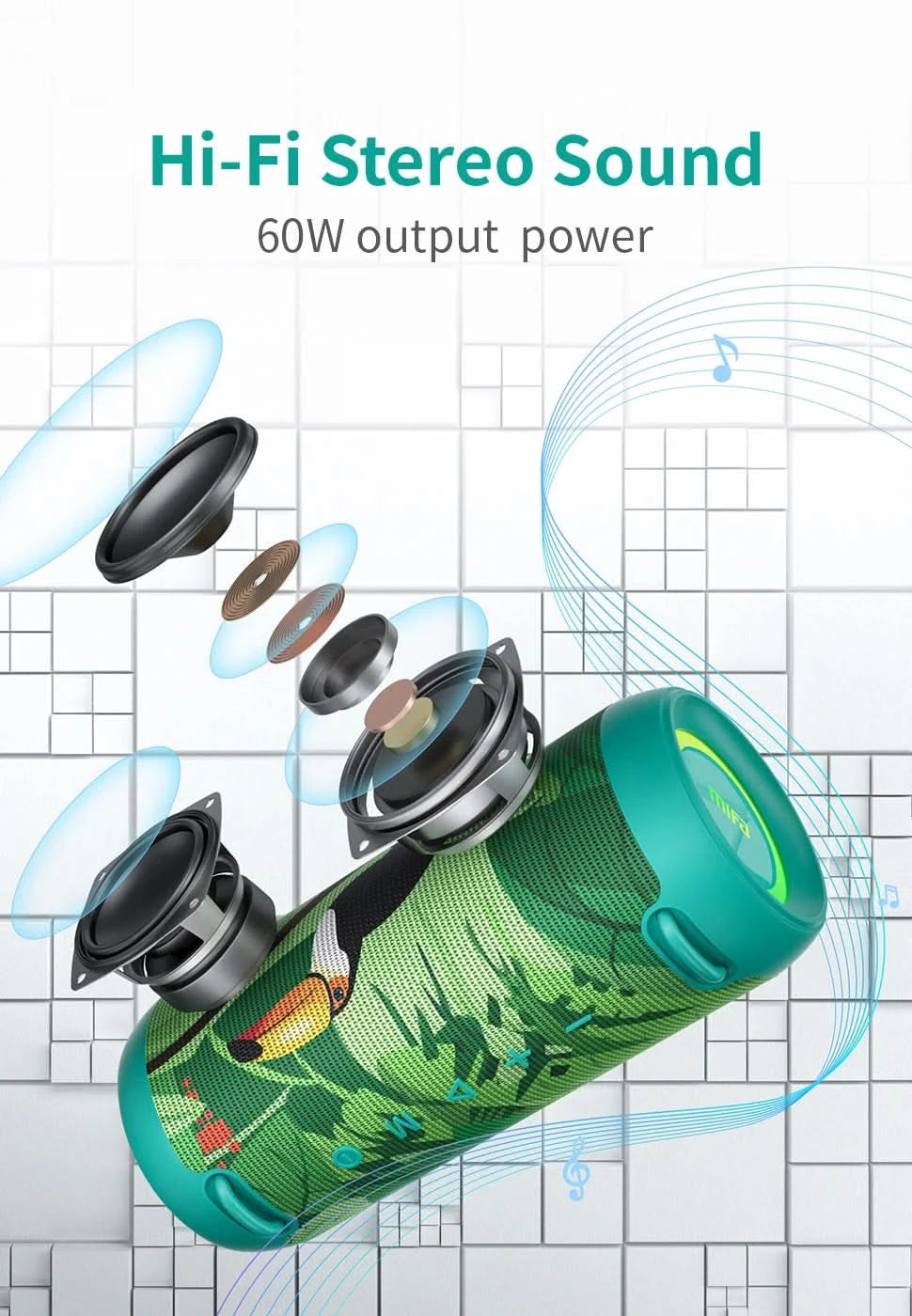 mifa A90 Green Bluetooth-Lautsprecher 60 W Ausgangsleistung Bluetooth-Lautsprecher mit Class-D-Verstärker Ausgezeichnete Bassleistung