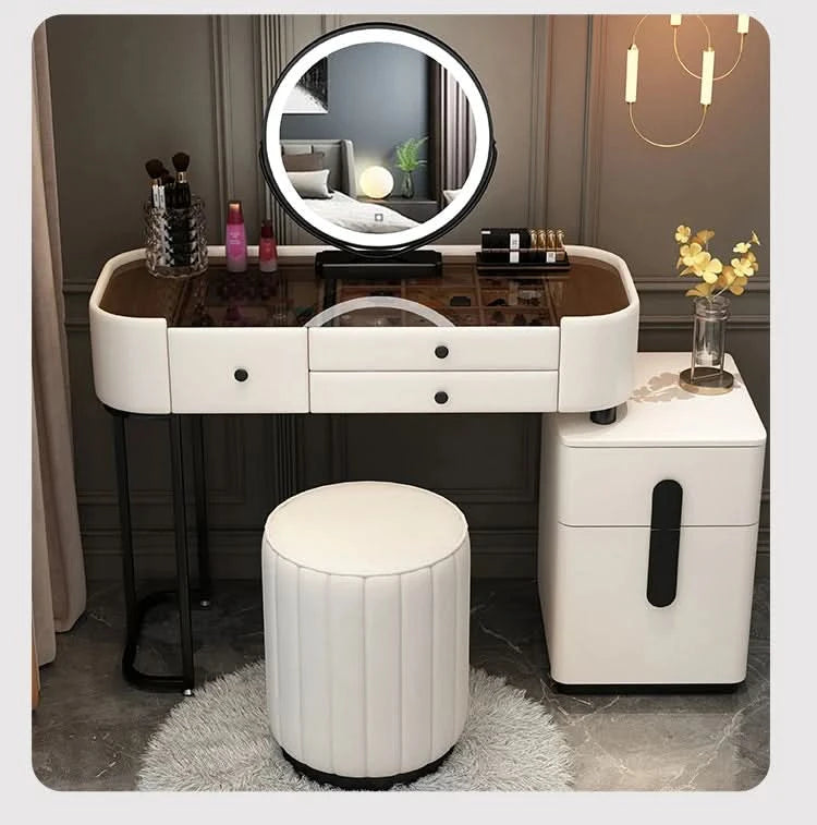 Luxury Jewelery Storage Dressing Table Glass Top Girls Unique Makeup Mirror Beauty Dressing Table Light White Muebles Decoration