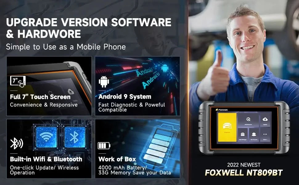 FOXWELL NT809BT OBD2 Bluetooth Car Diagnostic Tool All System Bi-Directional 30+ Reset Code Reader OBD2 Scanner Automotivo