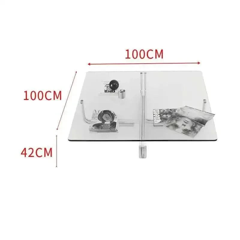 Transparent Square Glass Coffee Table, Stainless Steel Low Table
