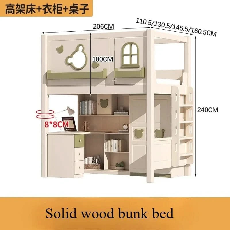Solid wood upper and lower high and low bunk beds Double bed 2 people bunk beds for kids bed with mattress bedroom furniture
