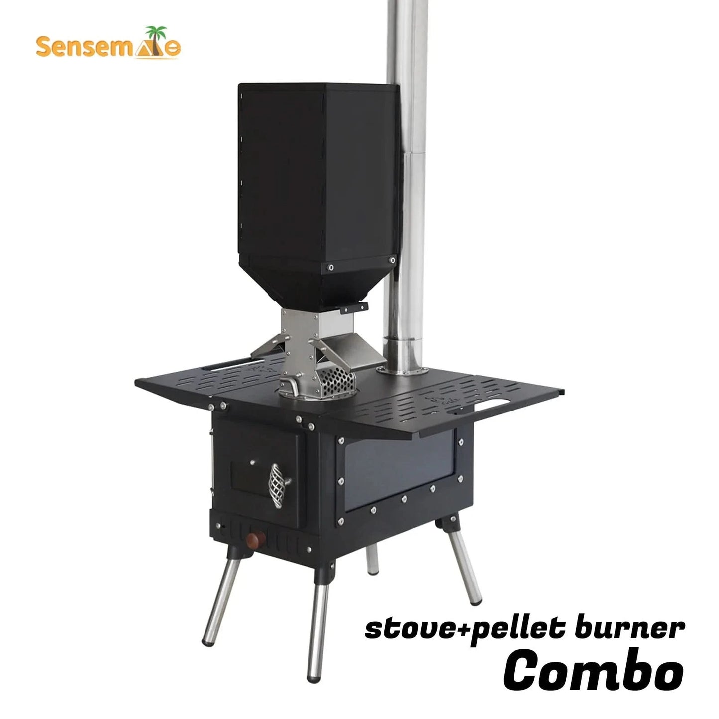 Camping Wood Stove Fire View Side Glass Portable Folding Wood Burner with Chimney Stainless Steel Tent Heater for Ice Fishing