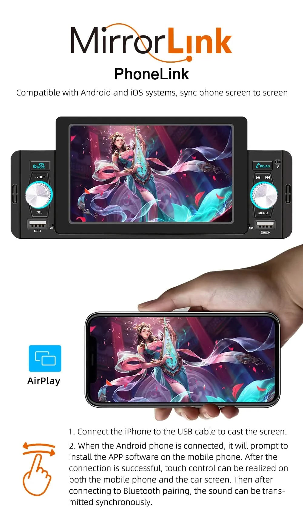 ESSGOO Autoradio 1 Din 5" Touchscreen MP5 Multimedia Bildschirmspiegelung Navigation und Rückfahrkamera