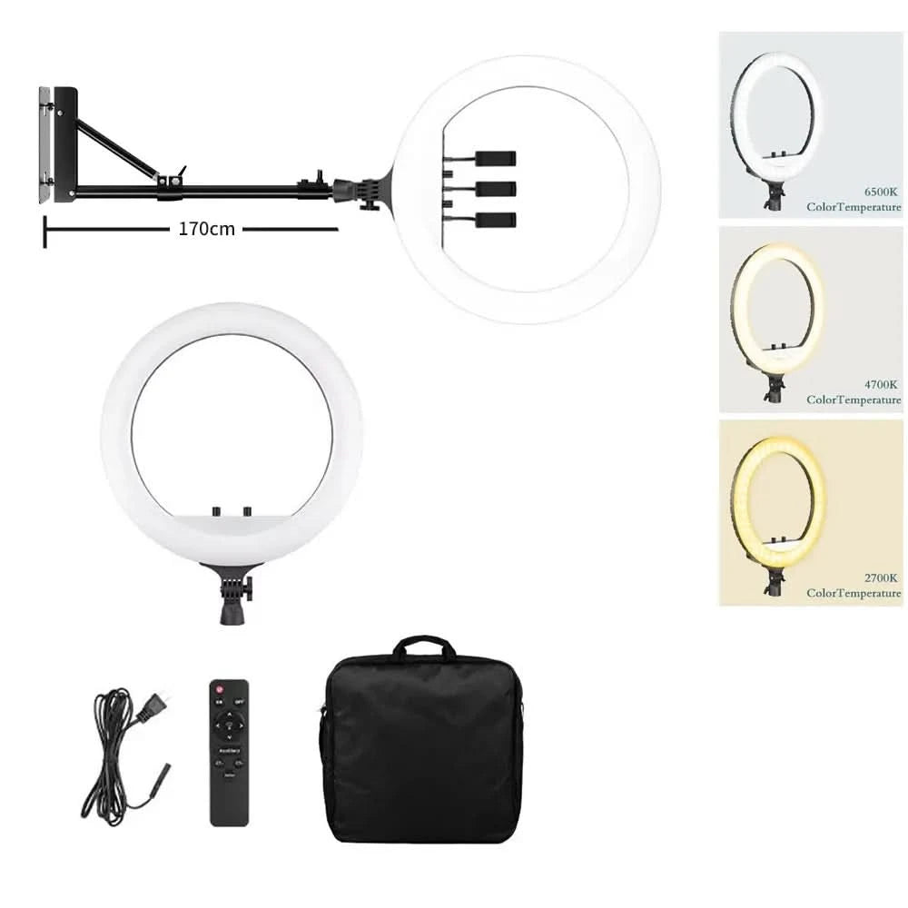 SH 18 Zoll Drehknopfringlicht LED Selfie Video Lampe mit Stativ Handyhalterung für YouTube Live Beleuchtung Foto Fotostudio