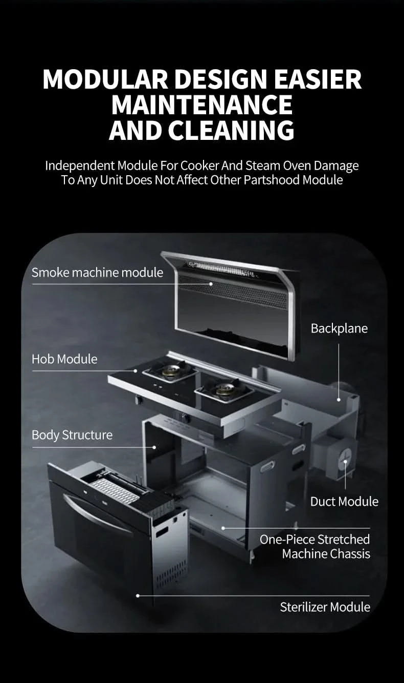 Hot Selling 3-in-1 Smart Home Integrated Stove Glass Cooker With Smoke Extractor Cleaning Cabinet For Gas/Electric Household Use