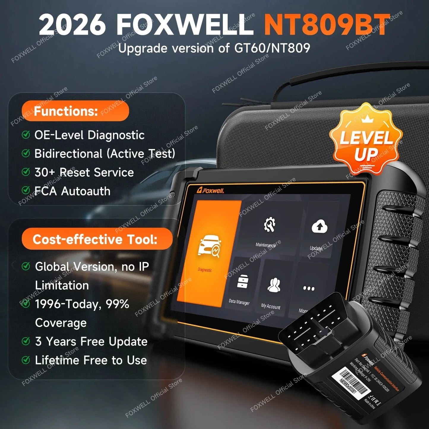 FOXWELL NT809BT OBD2 Bluetooth Car Diagnostic Tool All System Bi-Directional 30+ Reset Code Reader OBD2 Scanner Automotivo