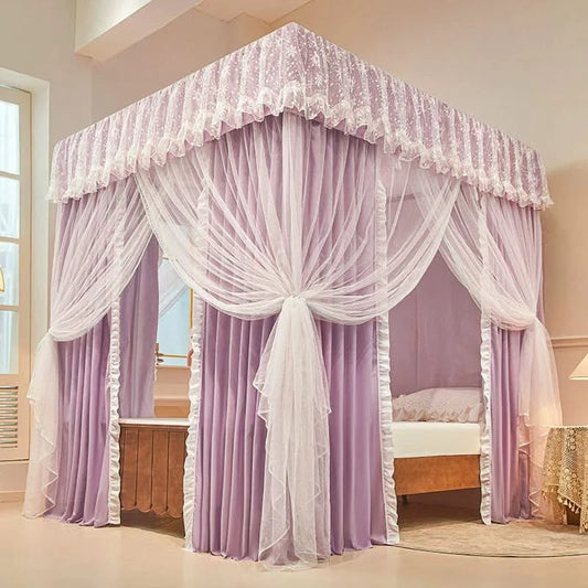 Four Season Bed Curtain Canopy for Girl Room Palace Mosquito Net with Frame Romantic Shading Three-door Bedcover Decor