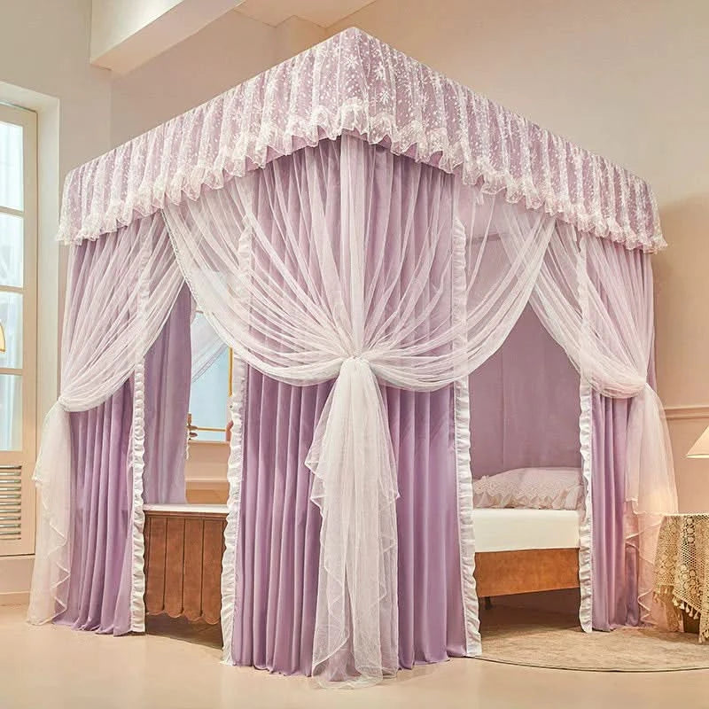 Four Season Bed Curtain Canopy for Girl Room Palace Mosquito Net with Frame Romantic Shading Three-door Bedcover Decor
