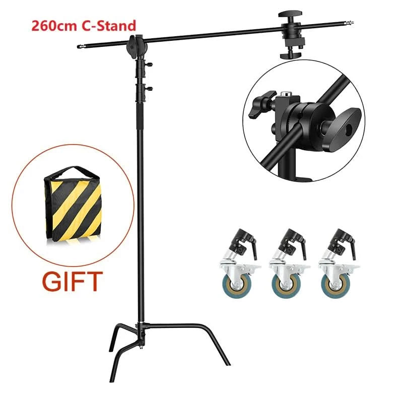 SH 2.6M/3.3M Black Stainless Steel Century Foldable Light Stand Tripod Magic Leg Photography C-Stand For Spot Light,Softbox