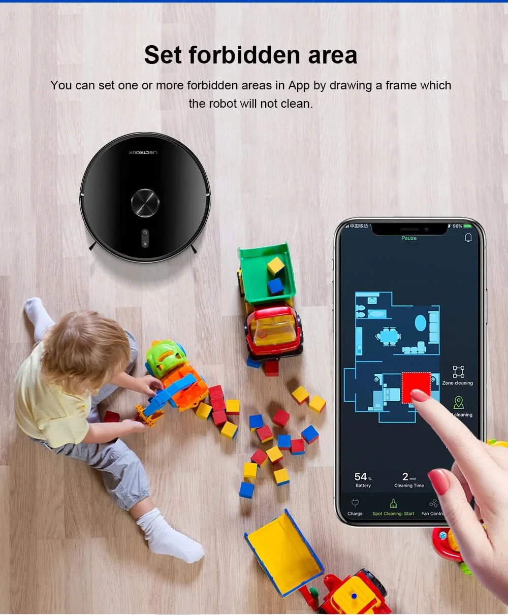 Liectroux/LILIN X6 Robot Vacuum Cleaner,Laser System,6500Pa,Smart Home Appliance,Restricted Area Map,Zone Cleaning for Carpet