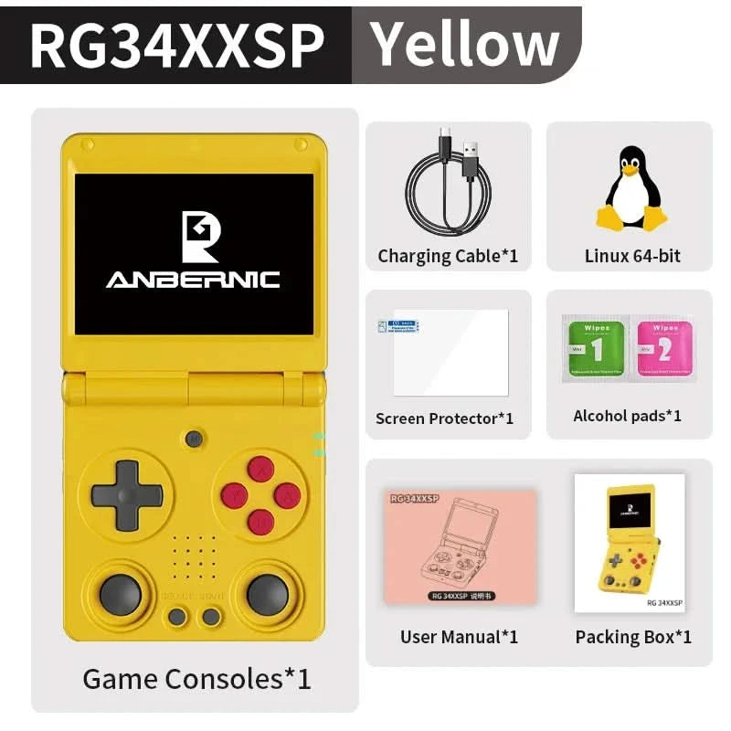 ANBERNIC RG34XXSP Klappkonsole 3,4'' IPS-Bildschirm Linux 64-bit H700 Unterstützt 5G WIFI Videospielkonsolen 256G PSP-Spiele