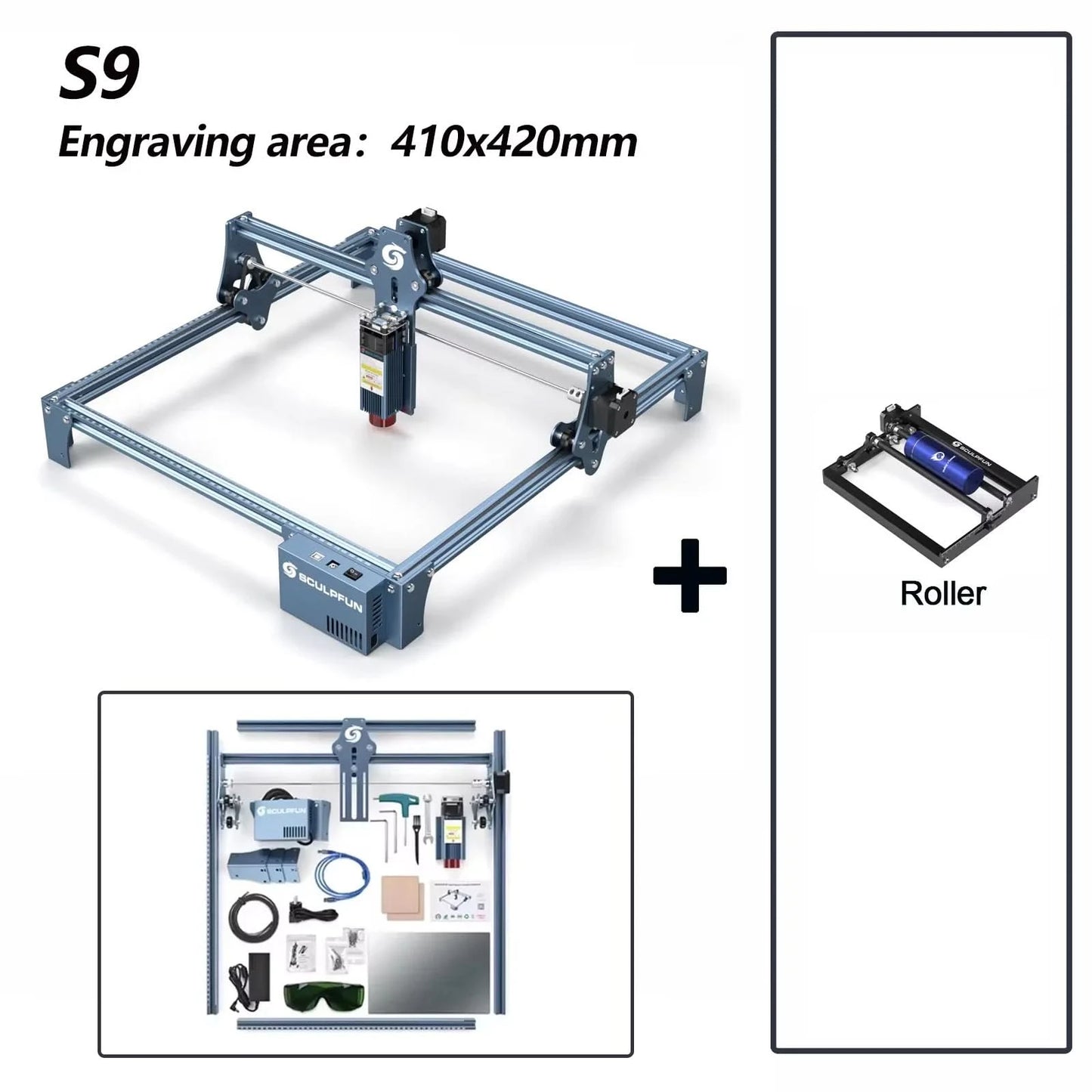SCULPFUN S9 Lasermaschine 90W CO2 Laser-Effekt Gravur Schneidwerkzeug Hohe Genauigkeit 410x420mm Schnelle Montage