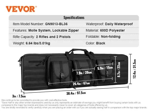 VEVOR Gewehrtasche 36/42 Zoll taktische Doppel-Langwaffentasche weiche Gewehrhülle mit abschließbarem Reißverschluss für zwei 34"/40" Gewehre & 2 Pistolen