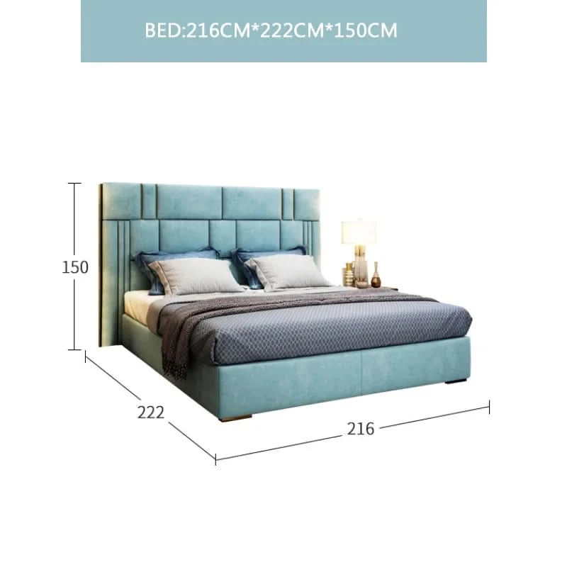 Modern leather bed First layer cowhide breathable Napa leather stainless steel plated 1.8Rice double bed