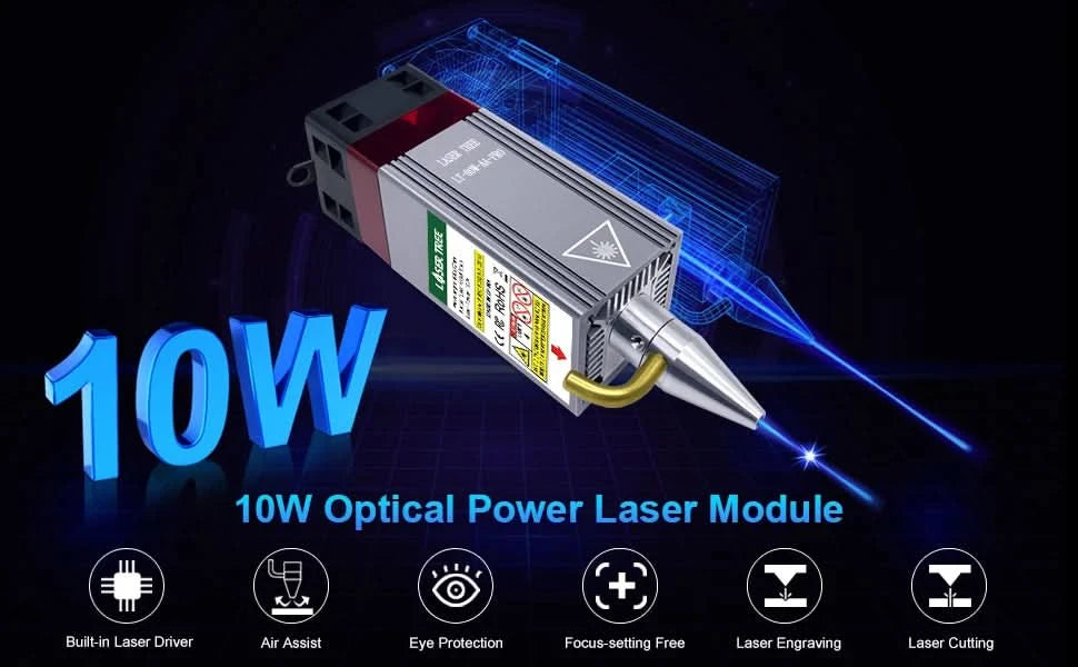 LASER TREE 10W TTL Air Assist Blue Laser Module, High Precision CNC Engraver for Wood/MDF/Black Acrylic Wood Tools