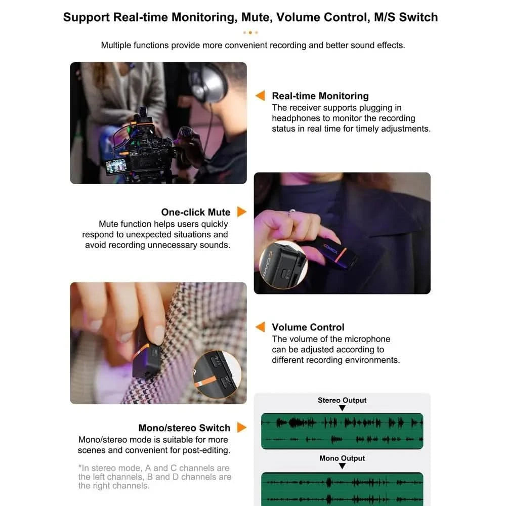 【Do Brasil】COMICA Vimo Q Wireless Lavalier Microphone System Noise Cancellation Lav Mic for Camera, iPhone, Android, PC, etc
