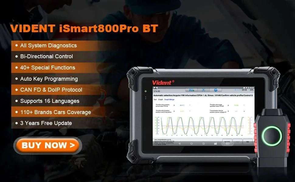 VIDENT iSmart800 Pro OBD2 Scanner, vollständiges System, Fahrzeugdiagnosetool, Schlüsselprogrammierung, bidirektionale Steuerung, über 40 Reset-Funktionen, CAN FD & DoIP