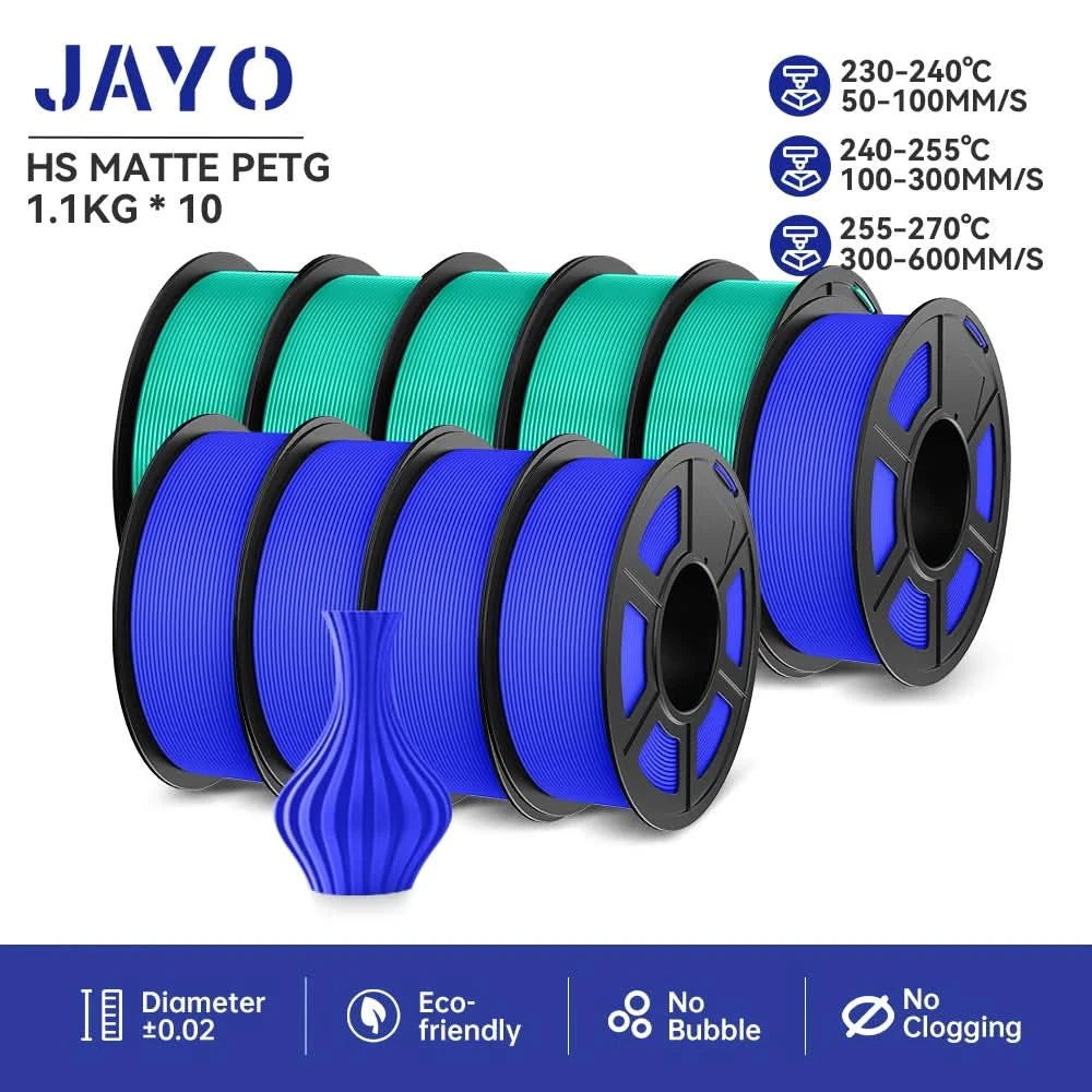 JAYO High Speed Matte PETG Multiple Colors Mixed 10 Rolls Filament 175mm Non-toxic Bubble Free Smooth Suitable for 3D Printi