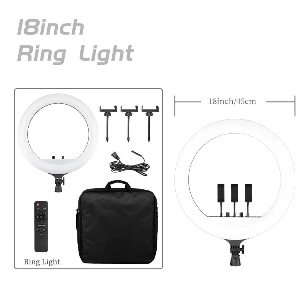 SH 18 Zoll Drehknopfringlicht LED Selfie Video Lampe mit Stativ Handyhalterung für YouTube Live Beleuchtung Foto Fotostudio