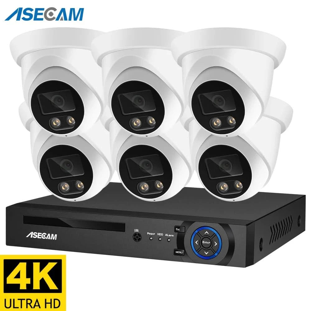 ASECAM Überwachungskamera-System 8MP 4K POE NVR Kit CCTV Audio Außen AI Farb-Nachtsicht Home Videoüberwachungskamera