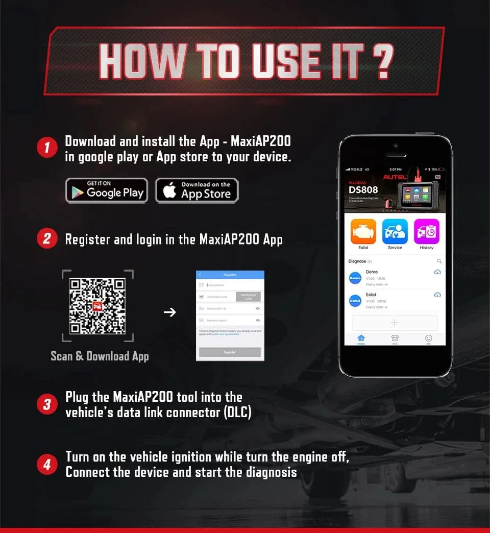 AUTEL MaxiAP AP200 Scanner Bluetooth OBD2 All System Automotive Diagnostic Tool TPMS Code Reader EPB Tool