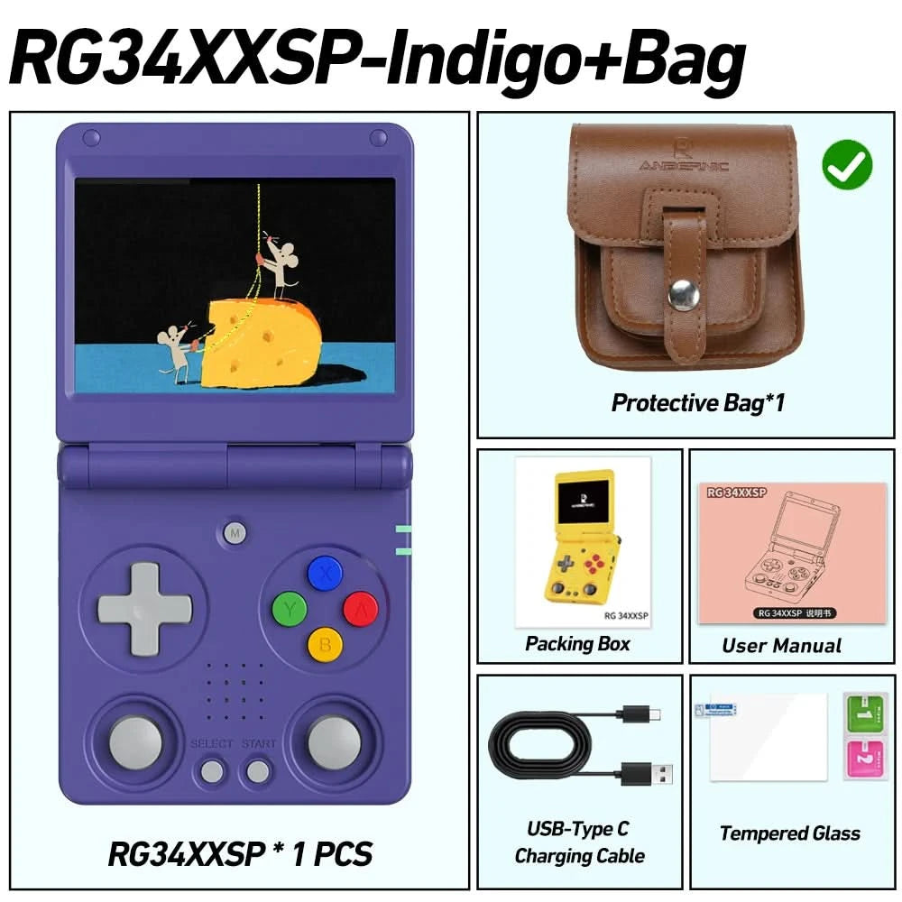 Anbernic RG34XXSP 3.4'' IPS-Bildschirm Flip Handheld-Konsole Linux System HDMI-kompatibler TV-Ausgang 256G PSP 300+ Spiele vorinstalliert