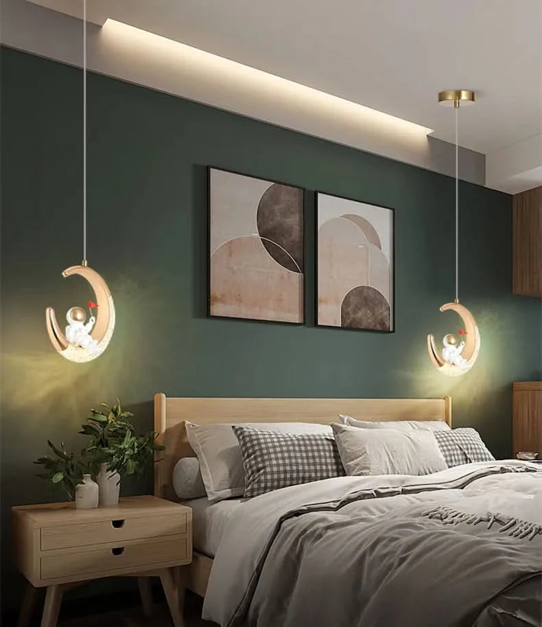 Children's Room Bedside Chandelier Modern Minimalist Light Luxury Cartoon Boy Girl Bedroom Moon Lamp Astronaut Small Chandelier