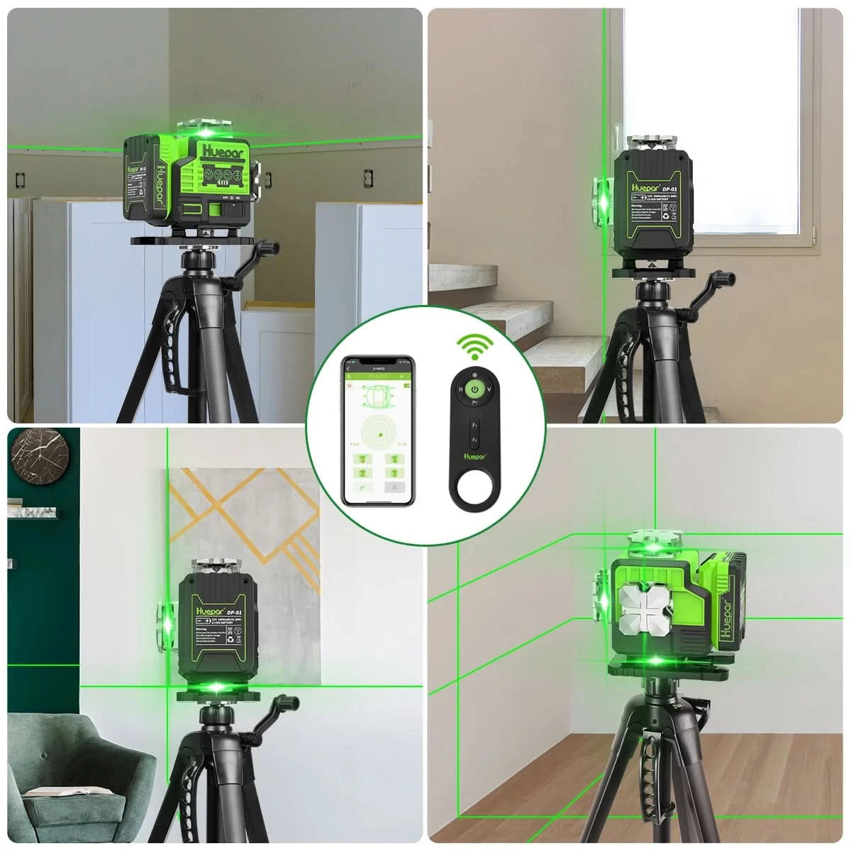 Huepar 16 Linien 4D Laser-Nivelliergerät P04CG 360 Horizontale und vertikale Selbstnivellierung Bluetooth-Fernbedienung mit Li-Ionen-Akku