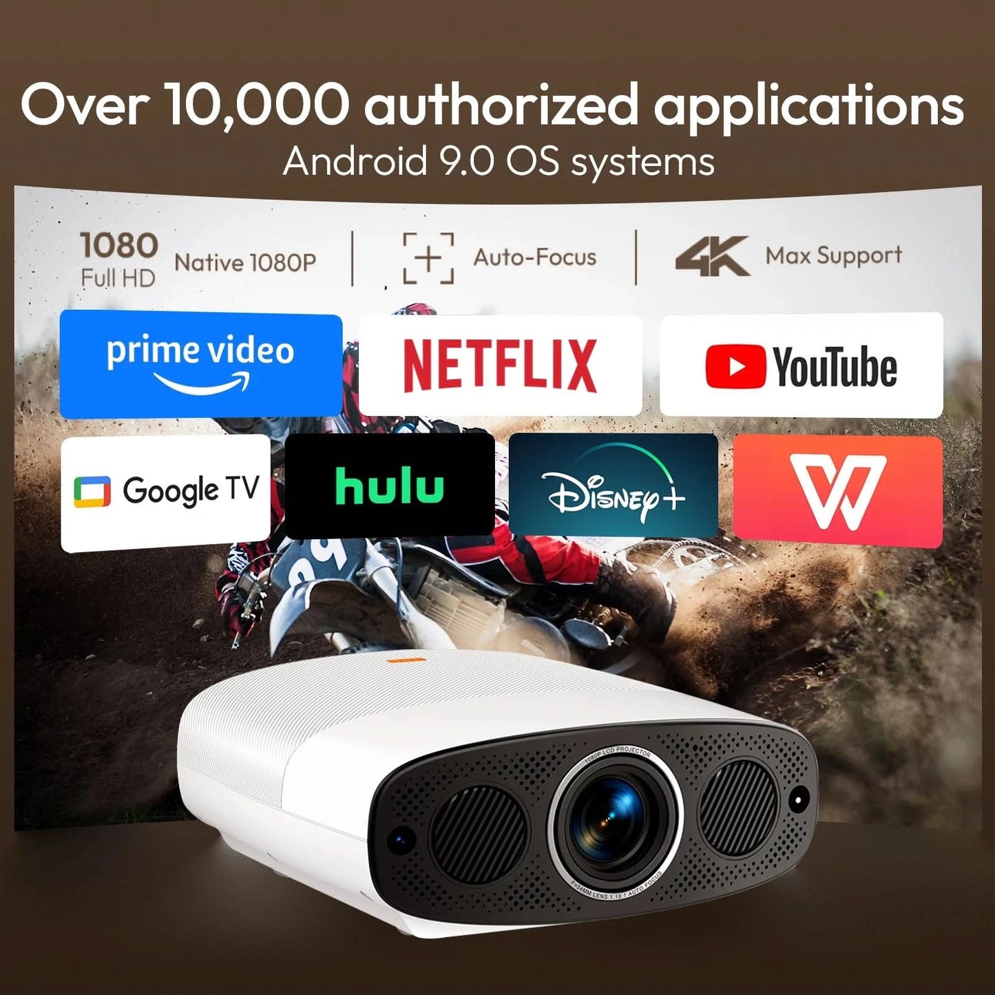 VEVSHAO Full HD Beamer A22 4K Video Smart TV für Zuhause WIFI 1080P 1000 Lumen Projektoren Medien Video Player Smart Beamer