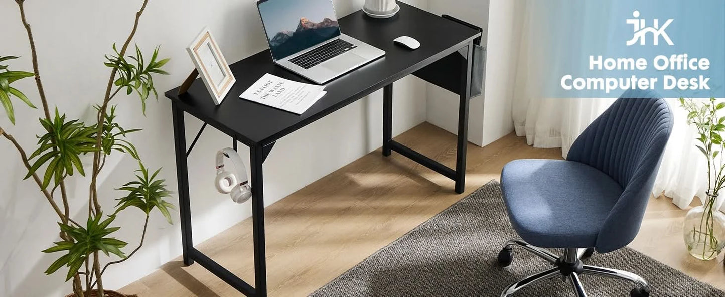 JHK Computertisch Schreibtisch Büro Gaming-Tisch Modern Einfacher Stil Kompakt mit Seitentasche Kopfhörerhaken Leichte Montage