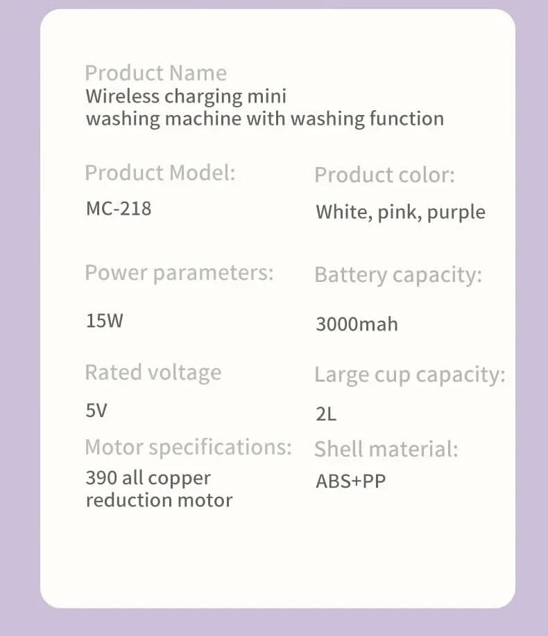 2L Wireless Mini Charging Wash in One Washing Machine Suitable for underwear, socks, pet clothes
