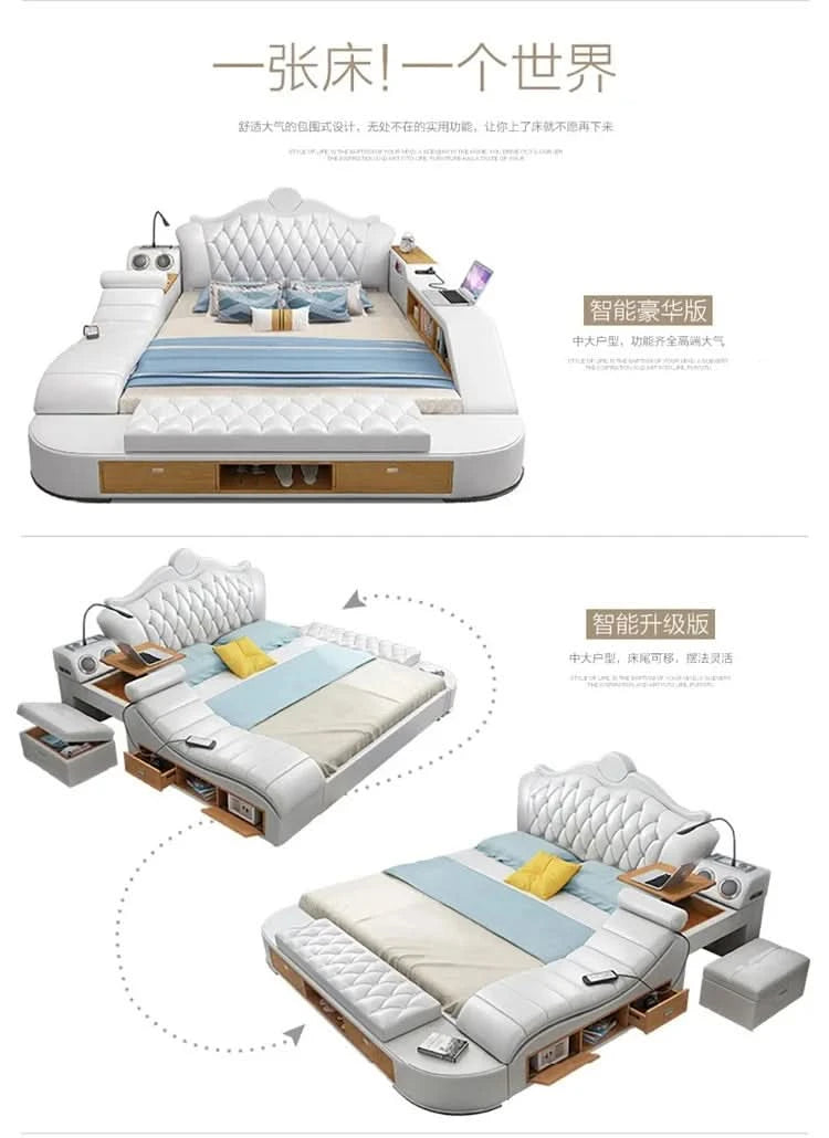 Headboard Storage Double Bed Queen Drawers King Size Smart Bed Luxury Princess Modern Letto Matrimoniale Bedroom Furniture