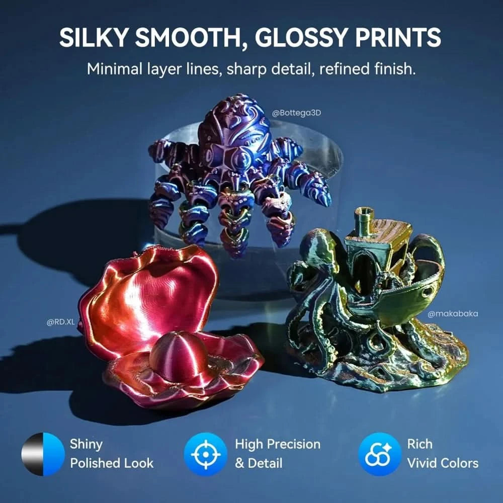 JAYO 3D Multicolor 4-Farben Seiden-PLA+-Filament-Bündel Seiden-PLA+-3D-Drucker-Filament 1,75 mm +/- 0,02 mm Glänzende Seidenstruktur 2 Rollen