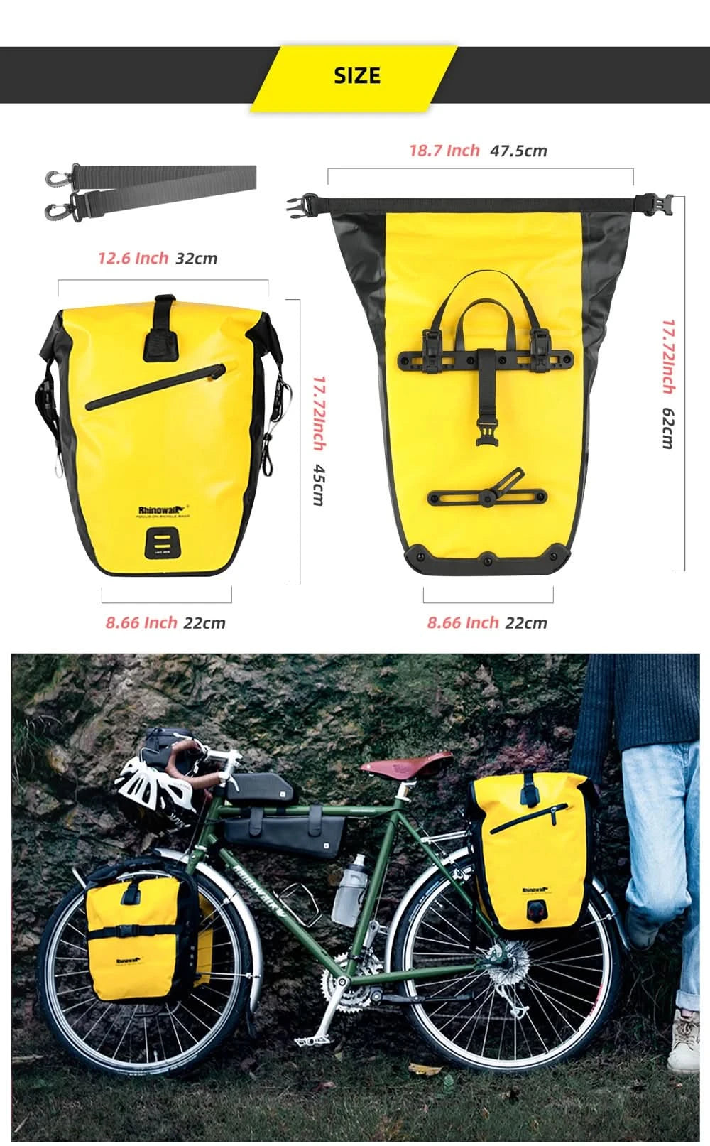 Rhinowalk Wasserdichte Fahrradtasche 20L/27L Reise Radtasche Korb Fahrrad Gepäckträger Hinten Sattel Tasche Fahrradtaschen & Packtaschen