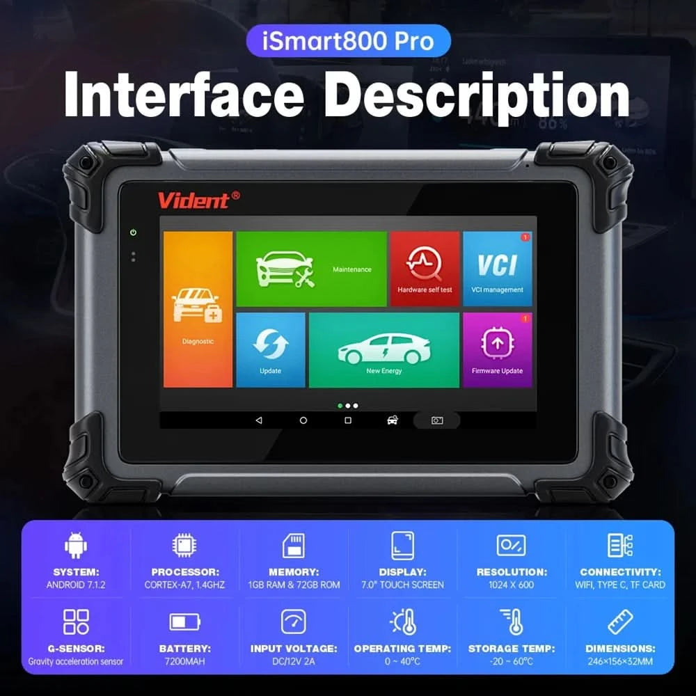 VIDENT iSmart800 Pro OBD2 Scanner, vollständiges System, Fahrzeugdiagnosetool, Schlüsselprogrammierung, bidirektionale Steuerung, über 40 Reset-Funktionen, CAN FD & DoIP