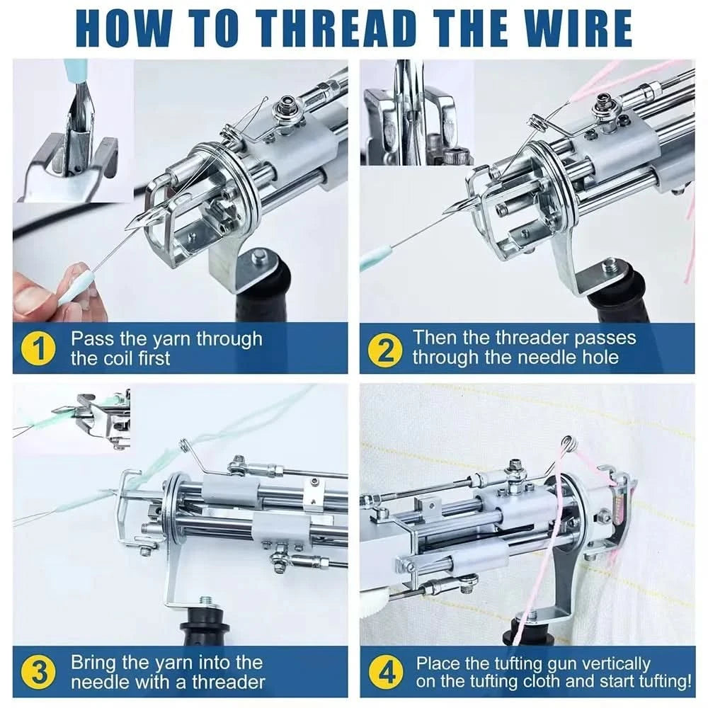 2-in-1-Tufting-Gun-Set, elektrische Tufting-Pistole, 7–21 mm Tufting-Pistole, mit Wollgarn und Tufting-Gewebe, Trimmer für Anfänger