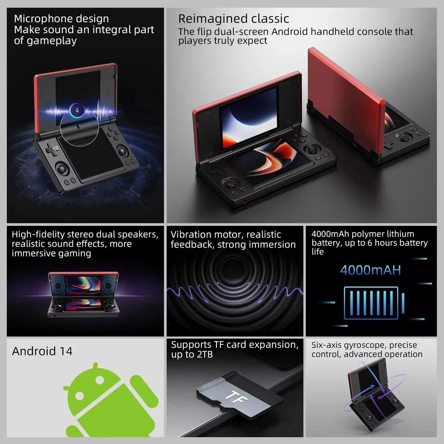 ANBERNIC RG DS Handheld-Spielekonsole 4" IPS Multi-Touchscreen Android RK3568 64-Bit 4000mAh Dual-Screen Flip-Videospieler