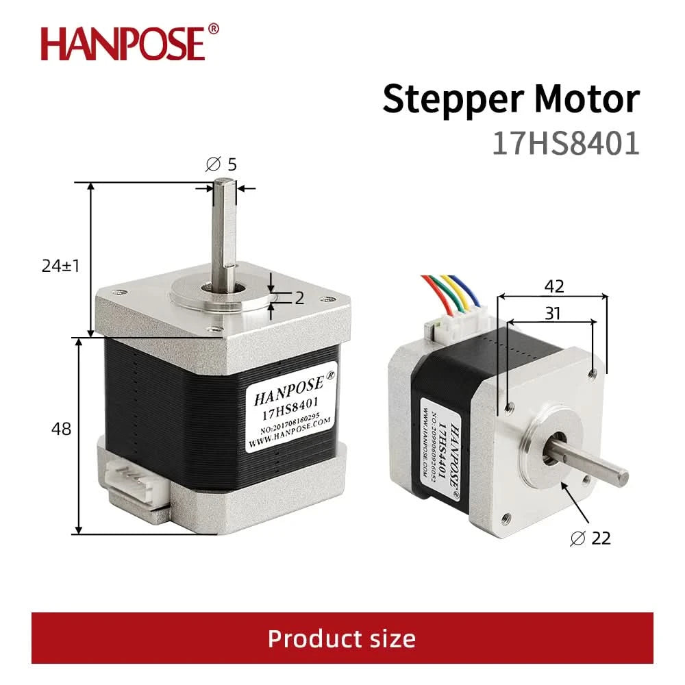 HANPOSE Nema17 Schrittmotor, Drehmoment 78 oz-in (52 N-cm), Strom 1,8 A. Modelle 17HS8401 17HS 2408 17HS3401S 17HS4401S 17HS6401S