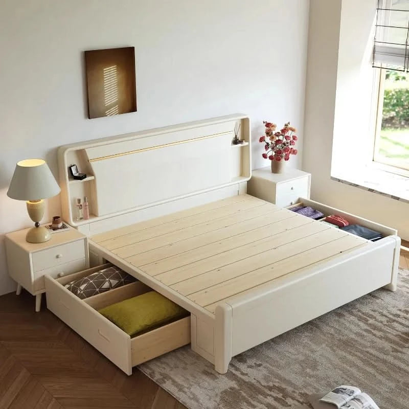 Bedside Table White Double Bed Wooden Bedding Teen Girls Queen Size Double Bed Frame High Clearance Hotel Bedroom Furnitures