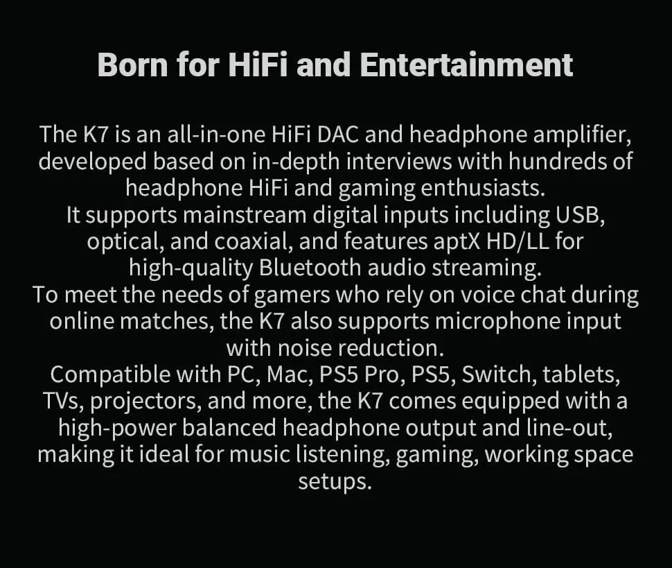 Fosi Audio K7 HiFi DAC & Kopfhörerverstärker, AKM4493ESQ DAC-Chip, PCM 384kHz/32Bit & DSD256, Mikrofon-Eingang USB Audio DAC für Gaming