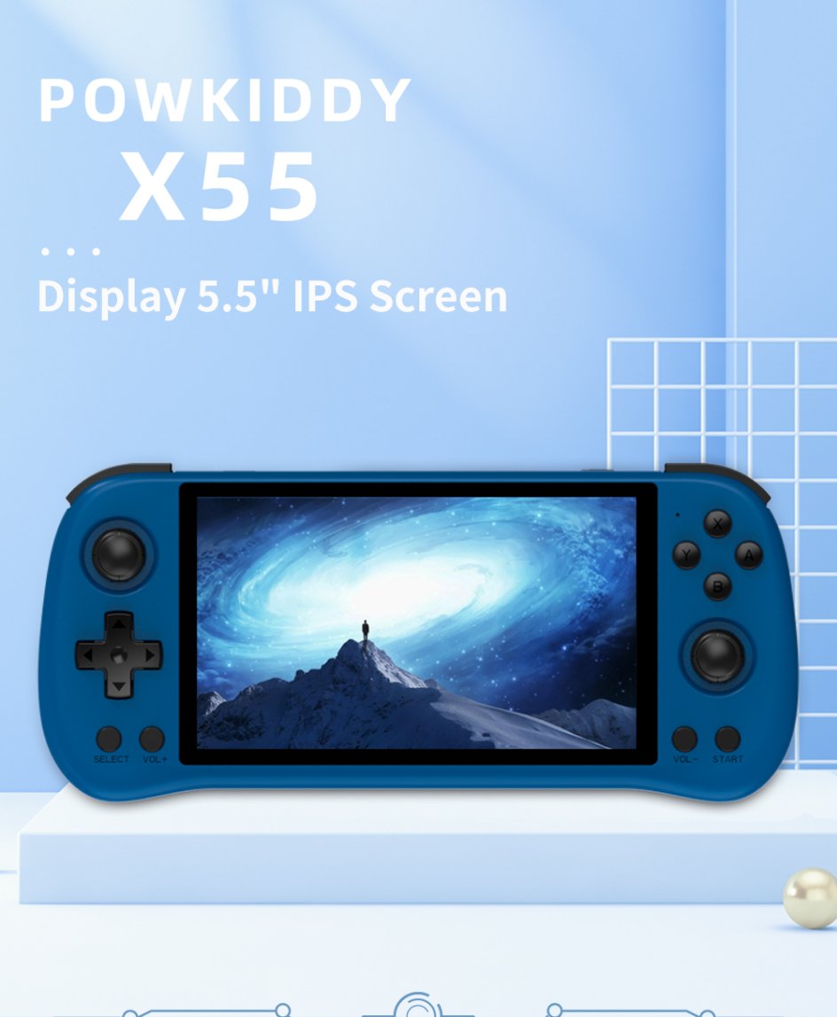 80000Games 512G POWKIDDY X55 5.5INCH IPS Screen RK3566 Handheld Game Console Linux Open-Source Retro Console HD Gifts