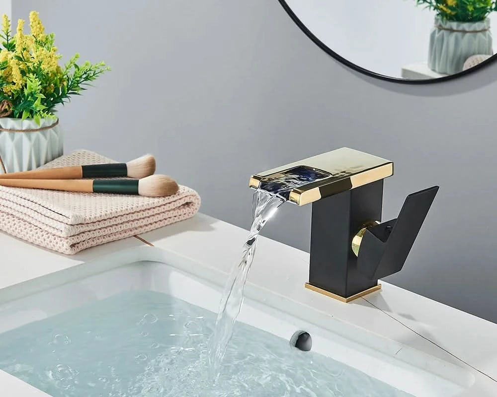 Rozin LED-Badwaschtischarmatur schwarz Wasserfall-Waschtischarmaturen Hydroelektrische LED-Waschtischarmatur Warm- und Kaltwasser-Mischbatterie