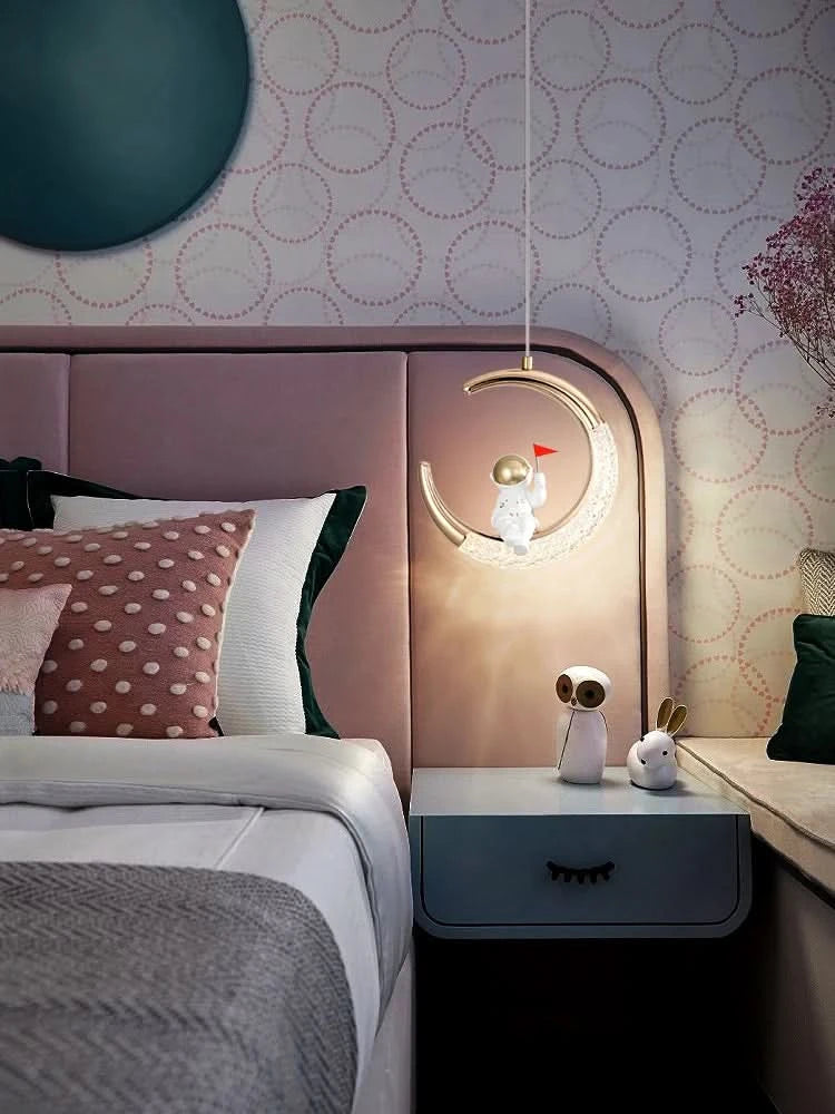 Children's Room Bedside Chandelier Modern Minimalist Light Luxury Cartoon Boy Girl Bedroom Moon Lamp Astronaut Small Chandelier