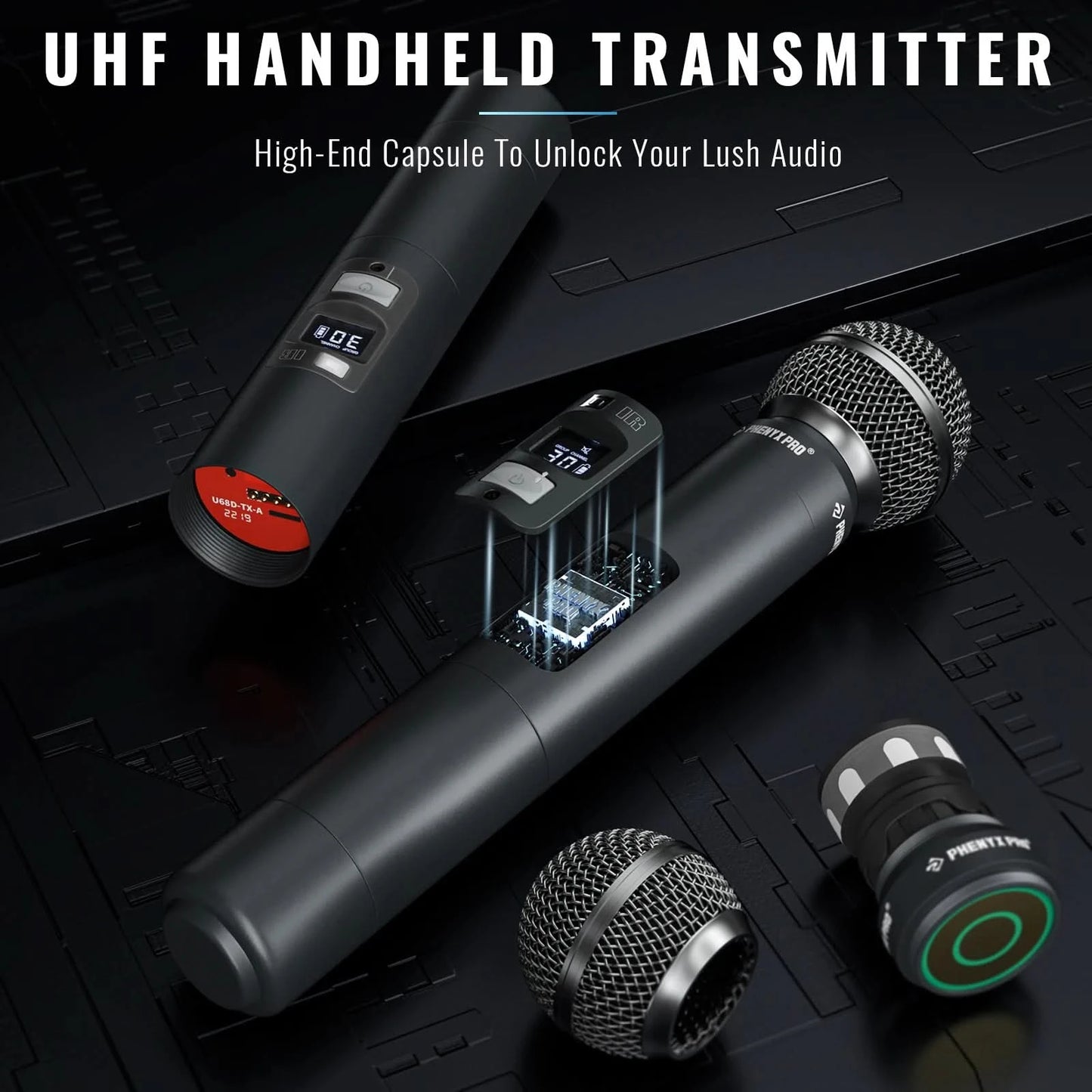 Phenyx Pro UHF Profeesional Adjustable Dual Wireless Microphone System for Stage Performances Sturdy Metal Build 100M PTU71