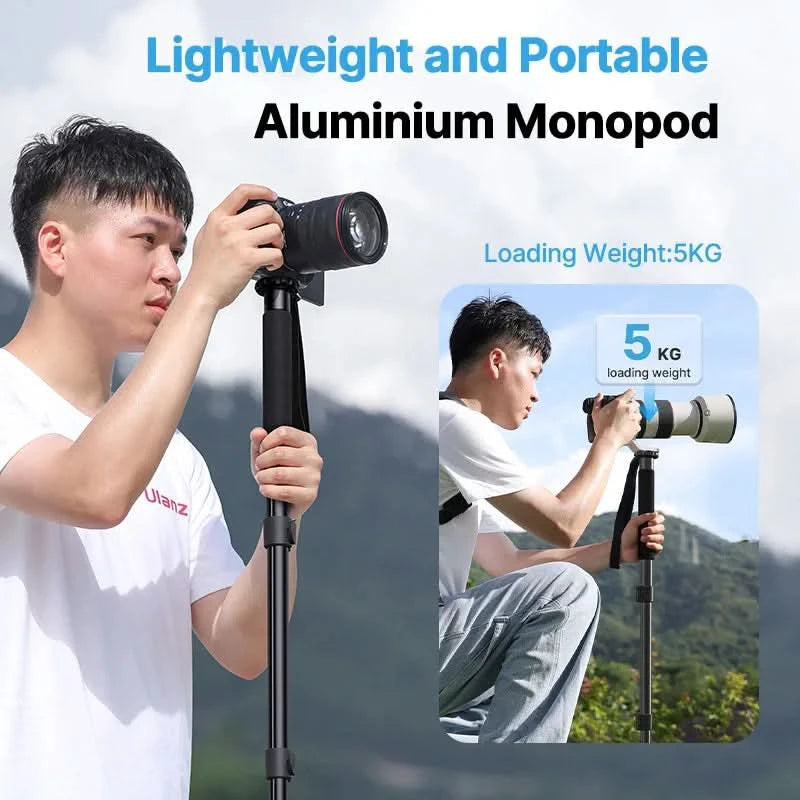 Ulanzi Leichtes Einbeinstativ Aluminium DSLR-Kamerastativ für 1/4''3/8'' Wanderungen Reisen Selfie-Stick Max. 155cm Verlängerung 5KG Belastung