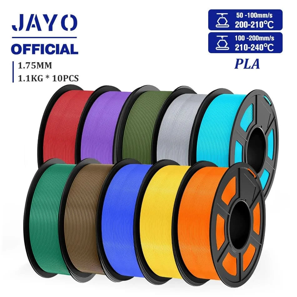 JAYO PLA Filament 1,75MM 10 Rollen/Set PLA 3D-Druckerfilament Multicolor für FDM 3D-Drucker Sauber gewickelte 3D-Druckmaterialien