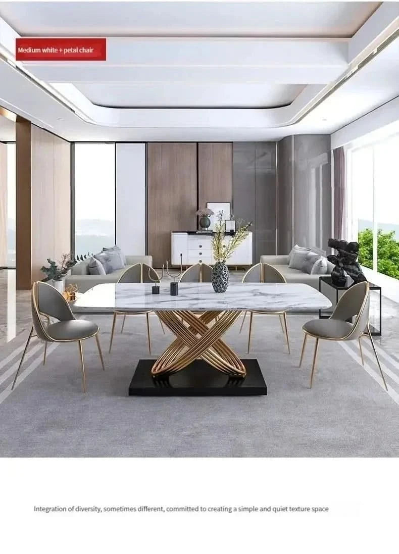 Modern Dining Table With Stainless Steel Finish Black White Desk Top For Six People Home Rectangle Luxury Marble Kitchen Table